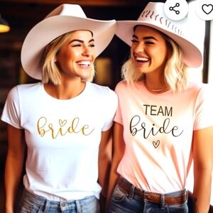 White Bride 100% Cotton T-Shirt with Gold Lettering - Size Small/Medium New